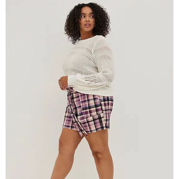 Torrid Plaid Paper Bag Front Tie Shorts Casual Boho Contemporary Size 1X NEW - Picture 2 of 14